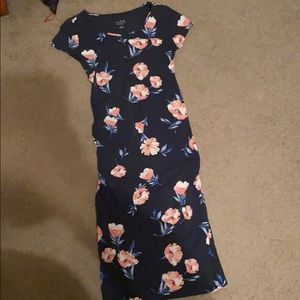 Floral navy cap sleeve maternity dress